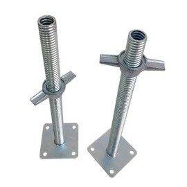 GaeaAuto 4 Pack Adjustable Leveling Jacks Feet Screw Jacks Hollow with Base Plate for Baker-Style Scaffolding Equipment, Silver