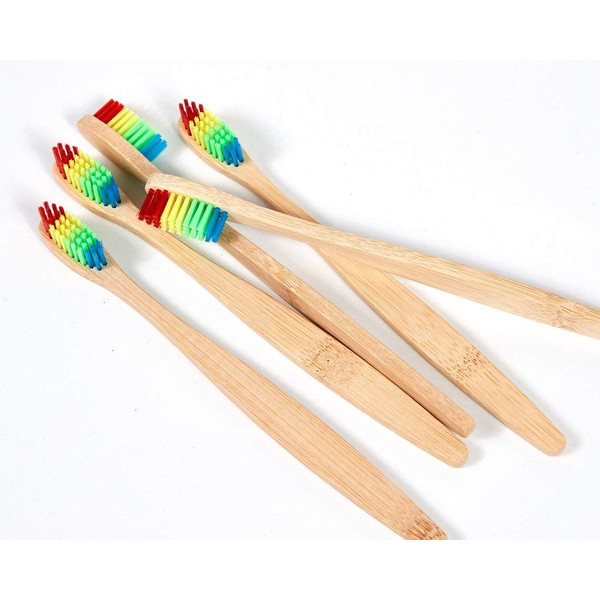 5 Pcs Bamboo Rainbow Toothbrush Medium Bristle Fibre Wooden Handle Oral Care