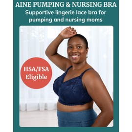 IDAHO JONES Hands Free Pumping and Nursing Bras for Breastfeeding and Pumping | Compatible with Spectra and Medela | Easy Secure Flange Attachment | Nursing and Pumping Bra | Navy | M | Aine