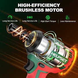 HelpSet Cordless Impact Wrench 1/2", 650Nm (480Ft.lb) Brushless Impact Gun with 2x4.0Ah Batteries and Fast Charger, Electric Impact Driver for Car/RV Tire, 6 Sockets & Toolbox