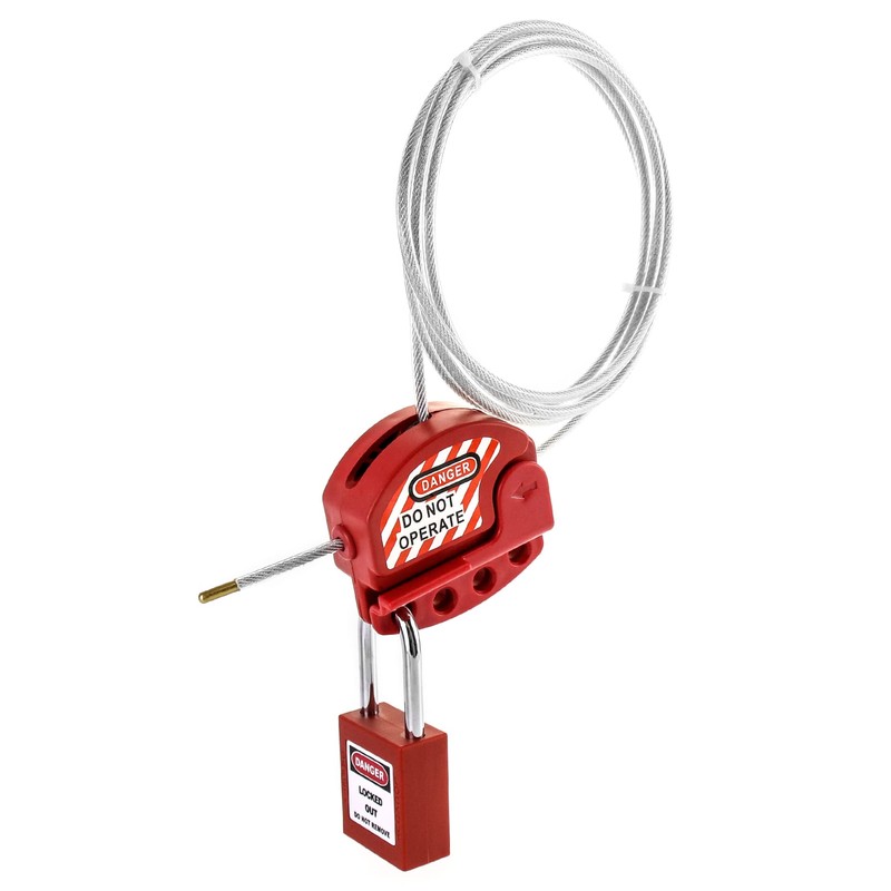 QWORK Lockout Tagout Cable Lock, 4 Pack Adjustable Steel Vinyl