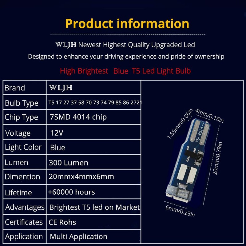 WLJH Super Bright T5 74 27 37 73 Led Bulb