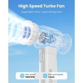 Gaiatop Portable Handheld Turbo Fan, 1-100 Adjustable High Speeds, 3-20Hrs Cooling Times, 4800mAh USB Rechargeable Portable Small Hand Fans with Lanyard for Outdoor, Travel, Home, Make Up, White