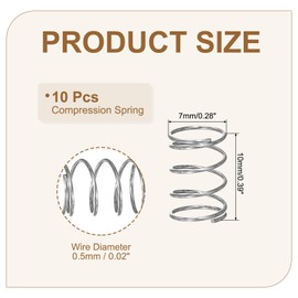 sourcing map Small Compression Spring 7 mm OD 0.5 mm Wire Diameter 10 mm Free Length 304 Stainless Steel Extension Spring for Shop Home Repairs DIY Projects (Silver Tone, Pack of 10)