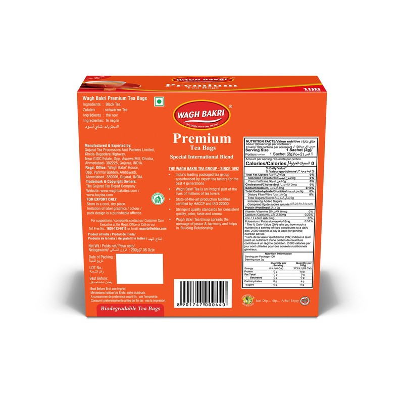 Wagh Bakri Premium Tea Bags, 100 Tea Bags of Special