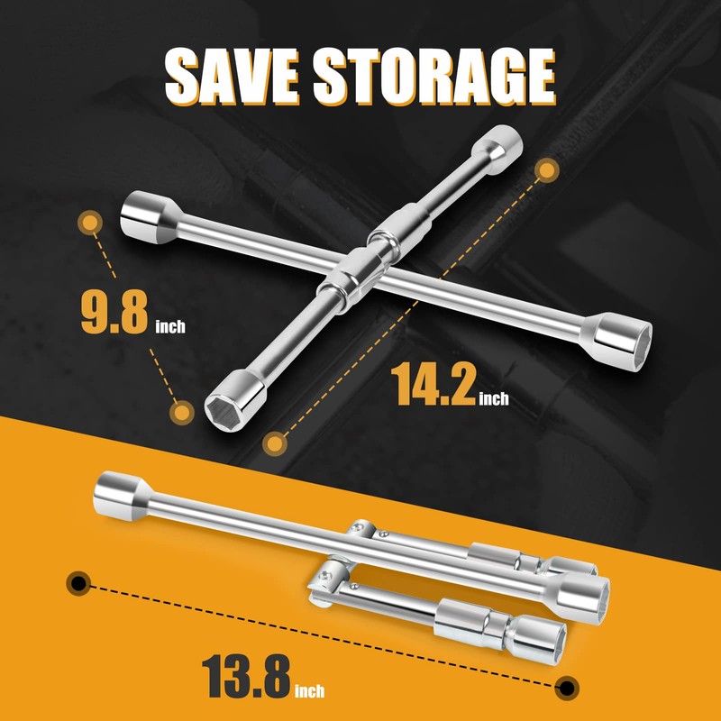 MIKKUPPA 4 Way Folding Lug Wrench - Universal 14 Inch