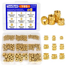 NexSync 195Pcs M2 M3 M4 M5 Threaded Inserts Assortment Kit for 3D Printing Components, Metric Brass Knurled Nuts, Insert by Heat into Plastic Parts