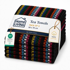 Home and Living Tea Towels for Kitchen,100% Cotton, Pack of 5, Highly Absorbent Dish Drying Cloths, Durable Woven Kitchen Cloths, Soft & Machine Washable, 50 x 70 cm