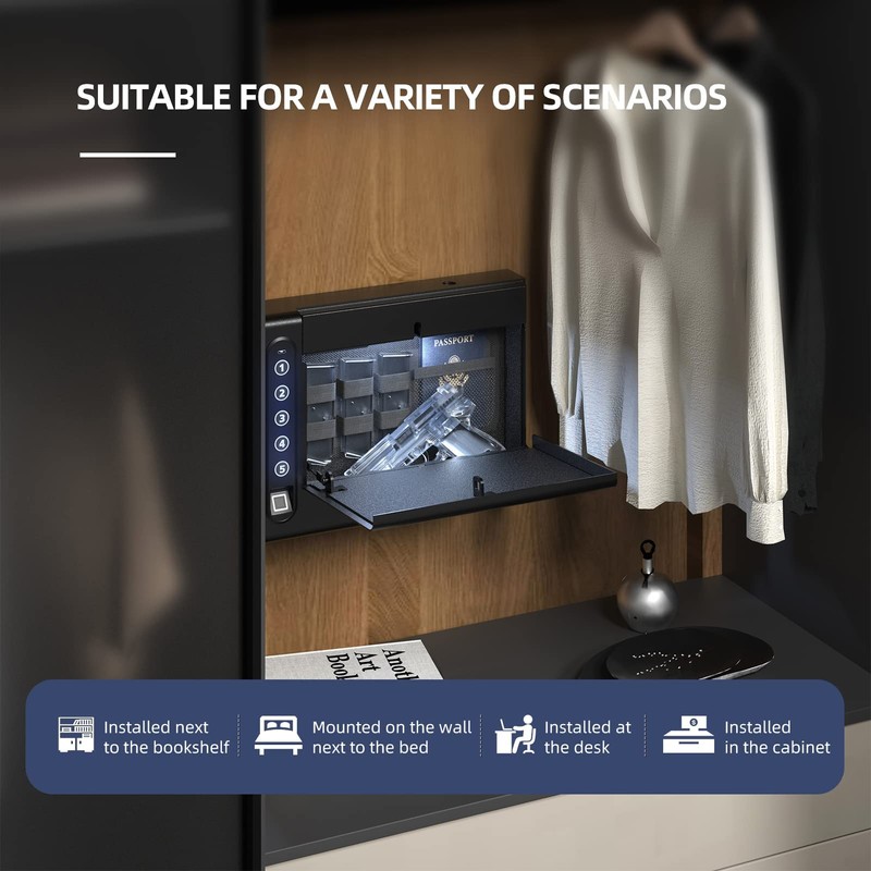 XDeer Biometric Wall Safe without Gas Strut for Quick Access,