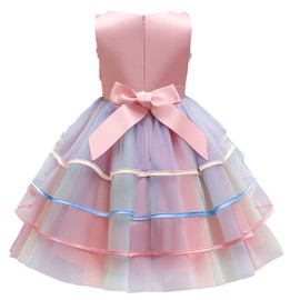 NNJXD Girl Dress Kids Ruffles Lace Party Wedding Dresses Size (140) 6-7 Years Flower 736 Pink
