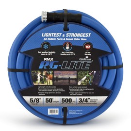 AG-LITE BSAL5850 5/8" x 50' Hot/Cold Water Rubber Garden Hose, 100% Rubber, Ultra-Light, Super Strong, 500 PSI, -50F to 190F Degrees, High Strength Polyester Braided