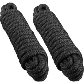 Boat Dock Lines 3/4" x 50ft - Double Braided Nylon Boat Ropes for Docking with 18" Loop, Marine-Grade High Strength Boat Lines Dock Rope, Premium Marine Rope Mooring Lines, Heavy Duty - 2 Pack, Black