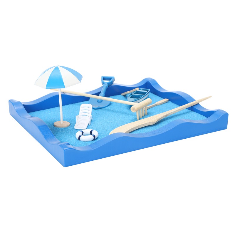Mini Meditation Zen Garden Wooden Sand Table Decor Kit with