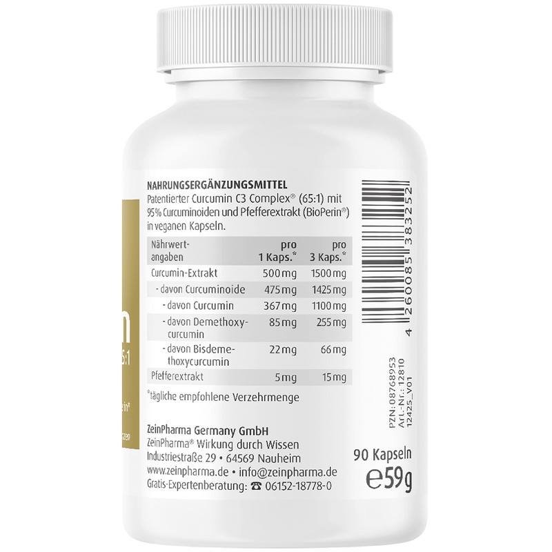 ZeinPharma Curcumin-Triplex³ Kapseln 90 Kapseln 500mg - Curcuma Piperin Kapseln