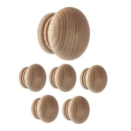 Merriway BH03820 (6 Pcs) 35mm (1.3/8 inch) Wooden Unlacquered Beech Door Cupboard Drawer Knobs, Drilled for Woodscrew/Dowel Screw - Pack of 6 Pieces