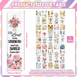 Peacoblue 30pcs UV DTF Bookmarks Wraps Transfer Stickers Bible and Flowers for Women Men Reading, Waterproof Bookmarkers Decal(No Blank Bookmarks) for Acrylic Plastic Metal Blank Bookmark
