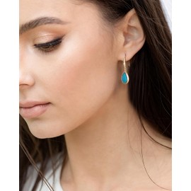 Desnuage Turquoise Teardrop Dangle Earrings for Women 14K Gold Plated Pear Drop Earrings Hypoallergenic Boho Earrings for Womens Western Jewelry Gift December Birthstone Earrings for Her