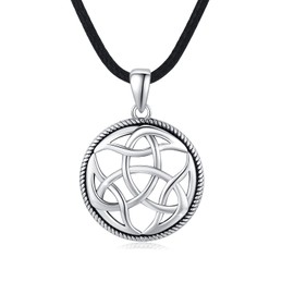 Witch Celtic Chain 925 Sterling Silver Oxidised Celtic Necklace Pendant Jewellery Gifts for Women (Black Rope 20 Inches + 2 Inches), Sterling Silver