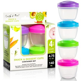 MosJos Snack Containers (4 Set) - 4.75 Oz Small Food Storage Cups with Lids - Fruit, Nuts, Sauce, Condiments, Salad Container for Lunch Box - Reusable Dessert Cups (‎‎8059-Colored)