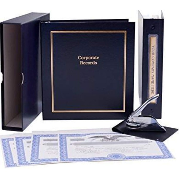 Corporate Kit (Black) - Binder, Slipcase, Minutes & Bylaws, Stock