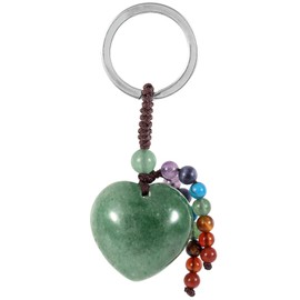Nupuyai Love Heart Green Aventurine Crystal Stone Keychain Hand Charm Keychain with Chakra Stone Beads Tassel Keyrings, Lucky Bag Charm Keyrings for Women