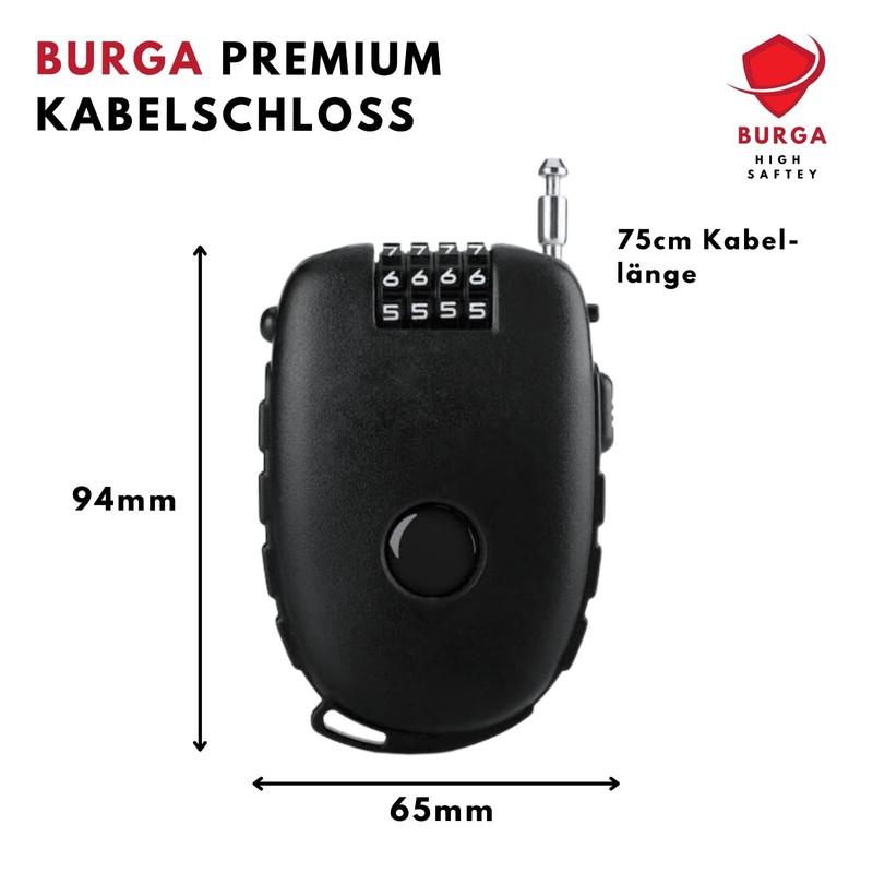 BURGA Cable lock 4-digit with 75 cm steel cable and