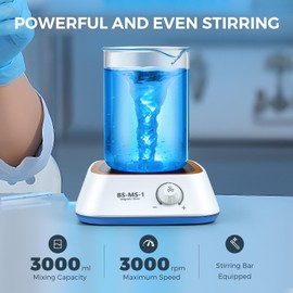 Bonvoisin Magnetic Stirrer, 300-3000 rpm, Continuous Speed Control, 3000 ml Maximum Stirring Capacity, 5 W, 12 x 11.5 cm, with Stirrer, for Laboratory and Home Use, Noise Level ≤30 dB (EU)