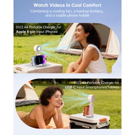 VINTELEIN Portable Handheld Personal Fan with USB-C & iOS Cables 5V/2.4A Fast Charging for Cellphone/Tablet, 20H Cooling Time, Foldable Design with Phone Stand for Camping Travel Outdoor (1, Pink)