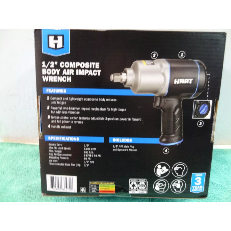 HART NEW Hart 1/2" Composite Body Air Impact Wrench 650ft-lbs