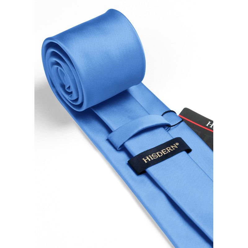 HISDERN Tie Extra Long Plain Light Blue Men's Tie Handkerchief