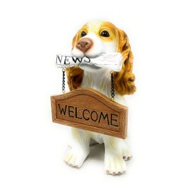 Nature's Mark Cocker Spaniel Dog Puppy Statue with Reversible Welcome Sign and Go Away Sign Resin Garden Decor 12" H