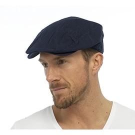 Tom Franks Mens Cotton Linen Lightweight Vintage Style Flat Cap (M/L) Navy