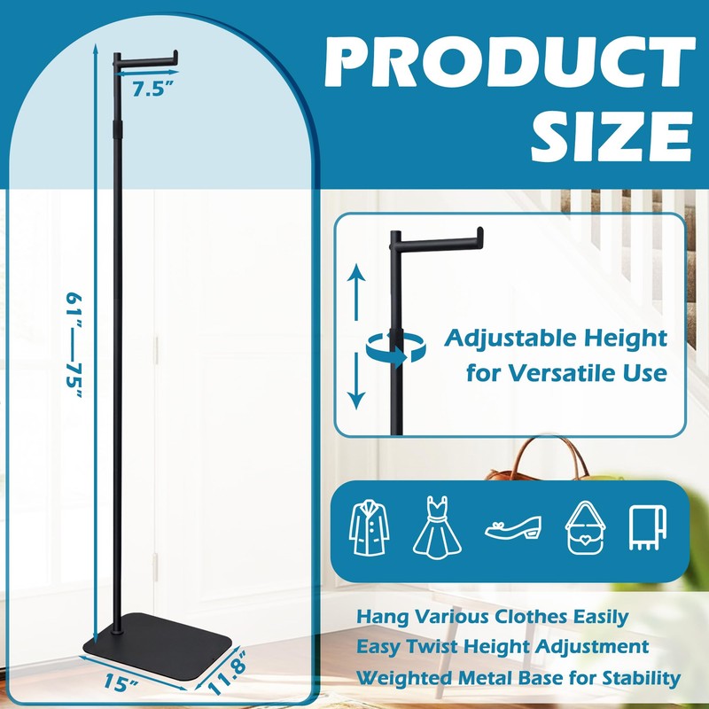 Verssure Adjustable Small Clothing Rack, Metal Coat Rack Freestanding Black