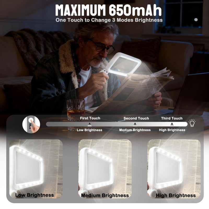 Handheld Folding Magnifying Glass for Reading Stepless Dimmable LED Light
