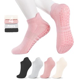 YQQZQ Pilates Socks with Grips for Women,Non-Slip Yoga Athletic Socks for Yoga Barre, Ballet, Barefoot Workout, Zumba,4 Pairs Mix Color