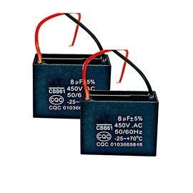 CBB61 Ceiling Fan Capacitor 2 Wire 8uf Compatible with 400/350/300/250VAC Fan Capacitor 50/60Hz CBB61-8（2 Pack）