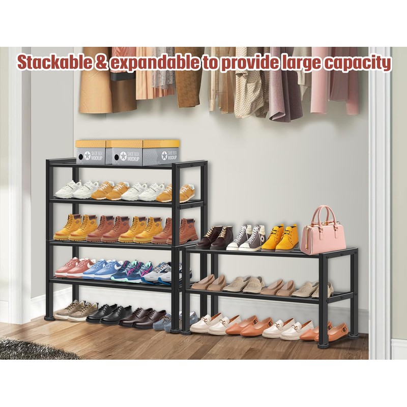 KEETDY Heavy Duty Shoe Rack for Closet Entryway, Stackable Shoe