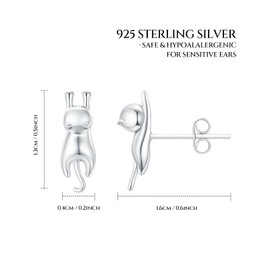 Weviway 925 Sterling Silver Cat Stud Earrings for Women Girls - Hypoallergenic Cute Kitty Animal Earrings, Dainty Jewellery Gift for Cat Lovers