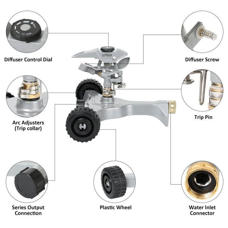STYDDI Metal Pulsating Sprinkler on in-Series Metal Wheeled Base, Adjustable