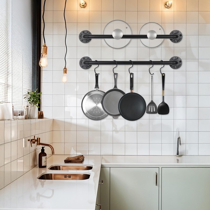 mekueeex Industrial Pipe Pot Pan Rack 21" (2 Pack), Wall