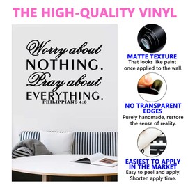 SEATUNE Inspirational Wall Decals, Prayer Wall Decor, Quotes Bible Verse Christian Religious Faith Bedroom Living Room Vinyl Art Decor Home Stickers Worry About Nothing Pray About Everything 18"X15"