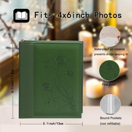 Artmag Small Photo Album 4x6 Photos, 2 Packs Leather Cover Mini Photo Book, Each Album with 26-Clear Page Holds 52 Pictures, Artwork or Postcards Storage (Dark Green)