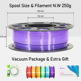 MIKA3D 2 Color Fast Change Silk PLA 1.75mm 3D Printer Filament Bundle, Silk White Color Change to Red/Orange/Gold/Green/Blue/Purple, Each Spool 250g, 6 Spools, Total 1.5kg Silk PLA Bundle 250g X 6