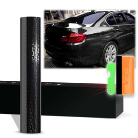1FTx5FT PET Stealth Carbon Fiber Gloss Black Vinyl Wrap Auto Car Sticker Decal Film Sheet Bubble Free Air Release Technology with Tool Set