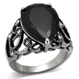 YourJewelleryBox Black Pear Cut SIMULATED DIAMOND STAINLESS STEEL RING WOMENS NO TARNISH TK1017 L