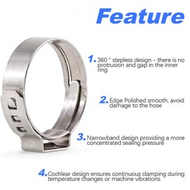 50Pcs 26.4mm-29.6mm （1inch）Single Ear Hose Clamp Hose Crimp Clamps Ear Crimp Rings Ear Stepless Hose Clamp Pinch Clamps for Hose Pipe Clamp Tools (1inch)