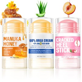 ASMAYSA 3PCS Foot Balm Stick Set - Manuka Honey Foot Cream, 60% Urea Heel Balm & Peach Scent Cracked Heel Stick - Hydrating Foot Care for Dry Cracked Feet, Heels & Hands, 1.41oz Each
