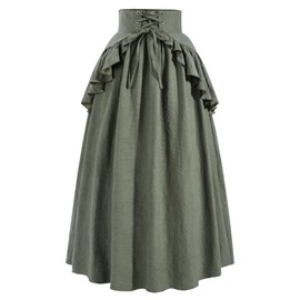 FCCAM Medieval Skirt Renaissance Long Victorian Pirate Skirt Maxi Skirt Women's Long Green, Green, XXL