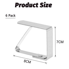 Jinpojun Tablecloth Clips [Pack of 6], Stainless Steel Tablecloth Clips, Outdoor Tablecloth Clips for 0-5.5 cm Thickness Garden Table