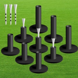 FINGER TEN Golf Rubber Tees Driving Range 2.25'' 3.13'' Tee Holder for Mat 1.5'' with Plastic Tees Indoor Outdoor Use (Black-15 Pcs)
